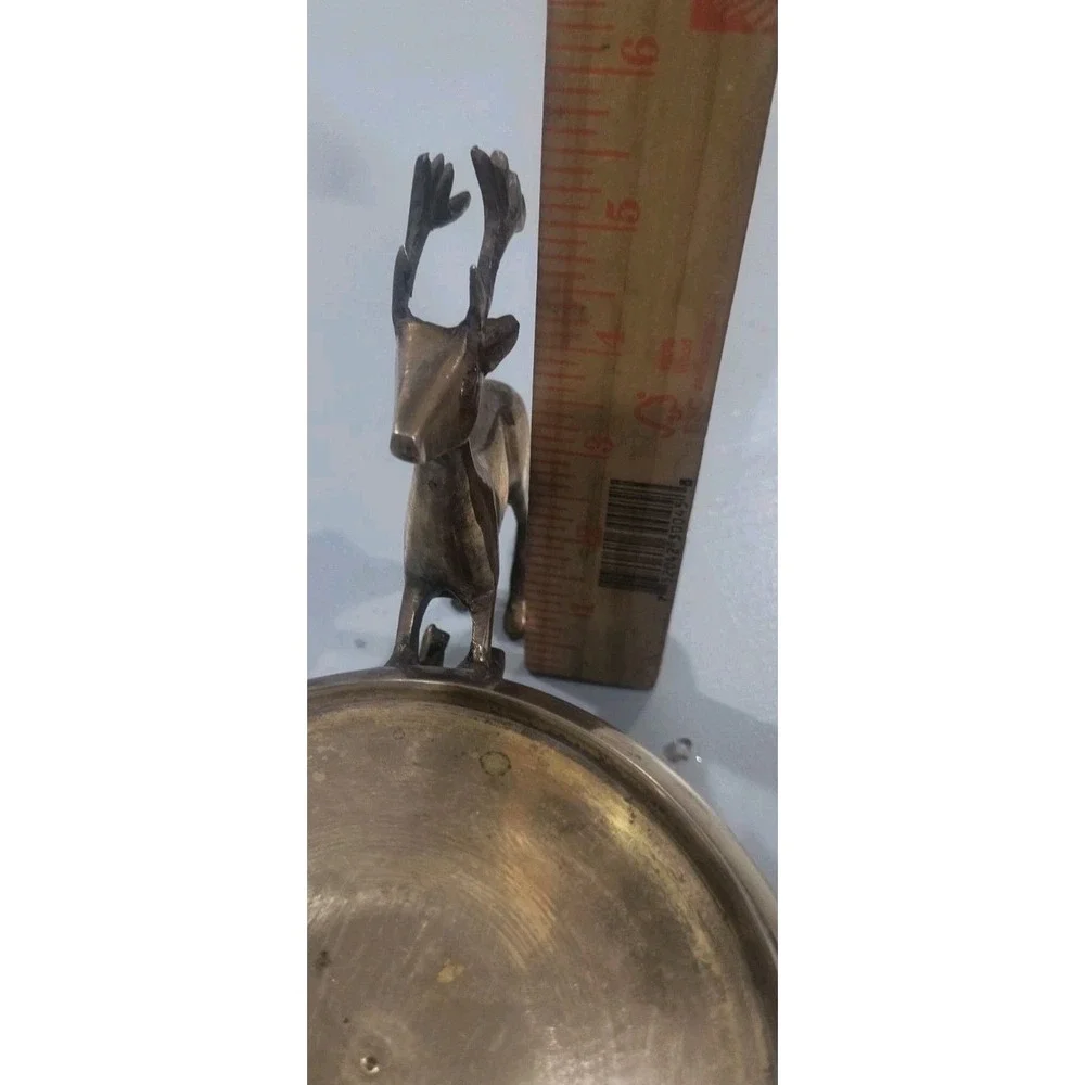 Vintage Solid Brass Reindeer Centerpiece Bowl Stand 3 Leaping Stag Deer 11